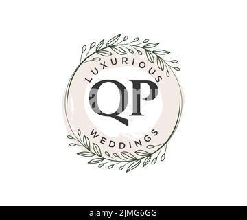 QP Initialen Brief Hochzeit Monogramm Logos Vorlage, handgezeichnete moderne minimalistische und florale Vorlagen für Einladungskarten, Save the Date, elegant Stock Vektor