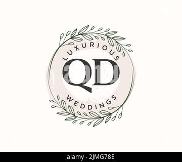 QD Initialen Brief Hochzeit Monogramm Logos Vorlage, handgezeichnete moderne minimalistische und florale Vorlagen für Einladungskarten, Save the Date, elegant Stock Vektor