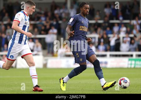 Paris Maghoma von AFC Wimbledon während des Sky Bet League 2-Spiels zwischen Hartlepool United und AFC Wimbledon am Samstag, 6.. August 2022, im Victoria Park, Hartlepool. (Kredit: Robert Smith | MI News) Kredit: MI Nachrichten & Sport /Alamy Live News Stockfoto