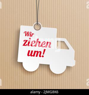 Wir Ziehen Um Karton Versand Auto Aufkleber Stockfoto