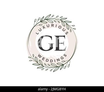 GE Initials Letter Hochzeit Monogramm Logos Vorlage, handgezeichnete moderne minimalistische und florale Vorlagen für Einladungskarten, Save the Date, elegant Stock Vektor