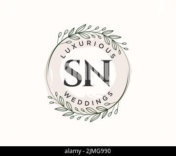 SN Initialen Brief Hochzeit Monogramm Logos Vorlage, handgezeichnete moderne minimalistische und florale Vorlagen für Einladungskarten, Save the Date, elegant Stock Vektor