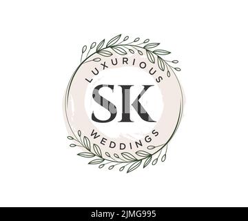 SK Initials Letter Hochzeit Monogramm Logos Vorlage, handgezeichnete moderne minimalistische und florale Vorlagen für Einladungskarten, Save the Date, elegant Stock Vektor