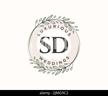 SD Initialen Brief Hochzeit Monogramm Logos Vorlage, handgezeichnete moderne minimalistische und florale Vorlagen für Einladungskarten, Save the Date, elegant Stock Vektor