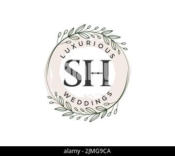 SH Initials Letter Hochzeitslogo-Vorlage, handgezeichnete moderne minimalistische und florale Vorlagen für Einladungskarten, Save the Date, elegant Stock Vektor