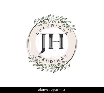 JH Initialen Brief Hochzeit Monogramm Logos Vorlage, handgezeichnete moderne minimalistische und florale Vorlagen für Einladungskarten, Save the Date, elegant Stock Vektor