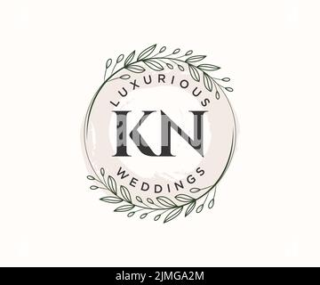 KN Initialen Brief Hochzeit Monogramm Logos Vorlage, handgezeichnete moderne minimalistische und florale Vorlagen für Einladungskarten, Save the Date, elegant Stock Vektor