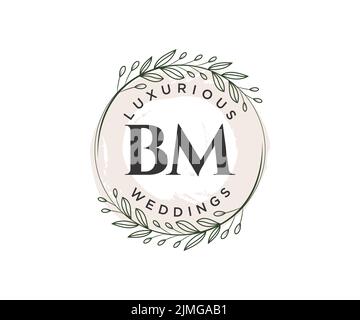 BM Initialen Brief Hochzeit Monogramm Logos Vorlage, handgezeichnete moderne minimalistische und florale Vorlagen für Einladungskarten, Save the Date, elegant Stock Vektor