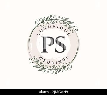 PS Initials Letter Hochzeit Monogramm Logos Vorlage, handgezeichnete moderne minimalistische und florale Vorlagen für Einladungskarten, Save the Date, elegant Stock Vektor