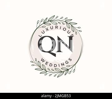 QN Initialen Brief Hochzeit Monogramm Logos Vorlage, handgezeichnete moderne minimalistische und florale Vorlagen für Einladungskarten, Save the Date, elegant Stock Vektor