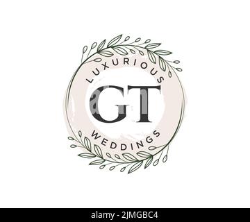 GT Initialen Brief Hochzeit Monogramm Logos Vorlage, handgezeichnete moderne minimalistische und florale Vorlagen für Einladungskarten, Save the Date, elegant Stock Vektor