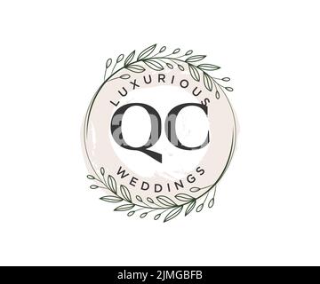 QC Initials Letter Hochzeitsmonogramm Logos Vorlage, handgezeichnete moderne minimalistische und florale Vorlagen für Einladungskarten, Save the Date, elegant Stock Vektor