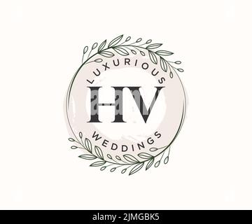 HV Initialen Brief Hochzeit Monogramm Logos Vorlage, handgezeichnete moderne minimalistische und florale Vorlagen für Einladungskarten, Save the Date, elegant Stock Vektor