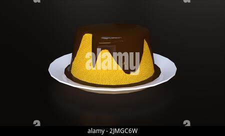 Kuchen mit Glasur auf dem Teller Stockfoto