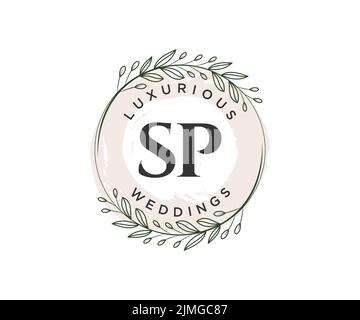 SP Initialen Brief Hochzeit Monogramm Logos Vorlage, handgezeichnete moderne minimalistische und florale Vorlagen für Einladungskarten, Save the Date, elegant Stock Vektor