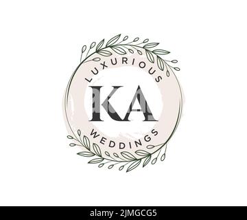 KA Initialen Brief Hochzeit Monogramm Logos Vorlage, handgezeichnete moderne minimalistische und florale Vorlagen für Einladungskarten, Save the Date, elegant Stock Vektor