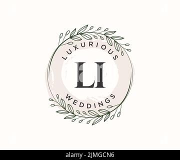 LI Initialen Brief Hochzeit Monogramm Logos Vorlage, handgezeichnete moderne minimalistische und florale Vorlagen für Einladungskarten, Save the Date, elegant Stock Vektor