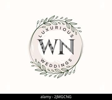 WN Initialen Brief Hochzeit Monogramm Logos Vorlage, handgezeichnete moderne minimalistische und florale Vorlagen für Einladungskarten, Save the Date, elegant Stock Vektor