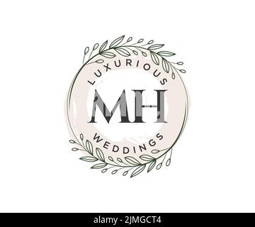 MH Initialen Brief Hochzeit Monogramm Logos Vorlage, handgezeichnete moderne minimalistische und florale Vorlagen für Einladungskarten, Save the Date, elegant Stock Vektor