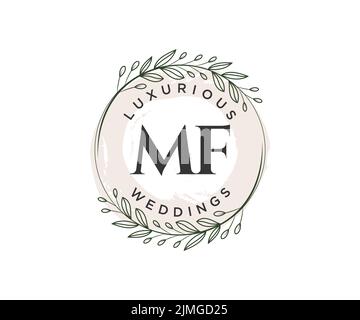 MF Initialen Brief Hochzeit Monogramm Logos Vorlage, handgezeichnete moderne minimalistische und florale Vorlagen für Einladungskarten, Save the Date, elegant Stock Vektor