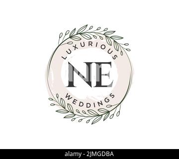 NE Initialen Brief Hochzeit Monogramm Logos Vorlage, handgezeichnete moderne minimalistische und florale Vorlagen für Einladungskarten, Save the Date, elegant Stock Vektor