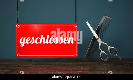 Coiffure Sign Geschlossen Stockfoto