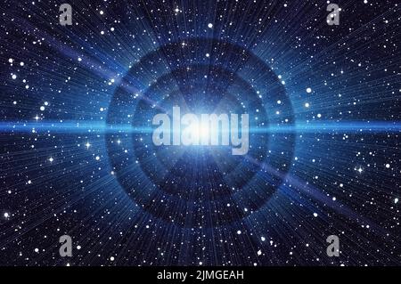 Lichtstrahlen von einem fernen hellen Stern Stockfoto