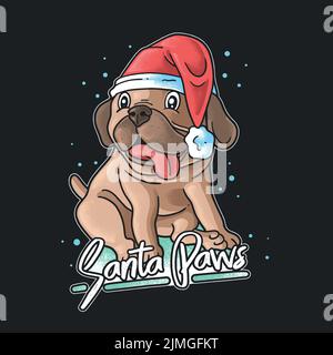 Ein Vektor-Design eines niedlichen Hundes mit Weihnachtsmütze für die Neujahrsfeier Stock Vektor