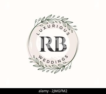 RB Initialen Brief Hochzeit Monogramm Logos Vorlage, handgezeichnete moderne minimalistische und florale Vorlagen für Einladungskarten, Save the Date, elegant Stock Vektor