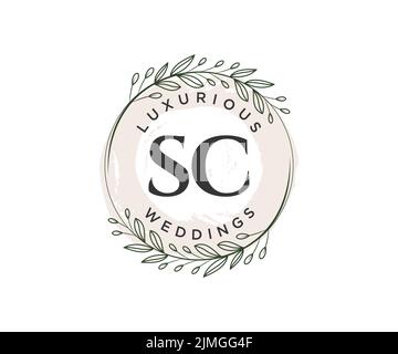 SC Initialen Brief Hochzeit Monogramm Logos Vorlage, handgezeichnete moderne minimalistische und florale Vorlagen für Einladungskarten, Save the Date, elegant Stock Vektor