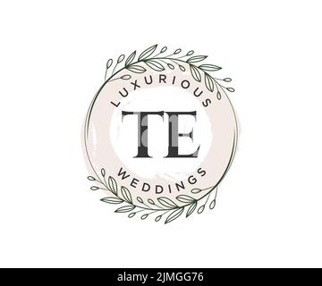TE Initials Letter Hochzeitslogo-Vorlage, handgezeichnete, moderne, minimalistische und florale Vorlagen für Einladungskarten, Save the Date, elegant Stock Vektor