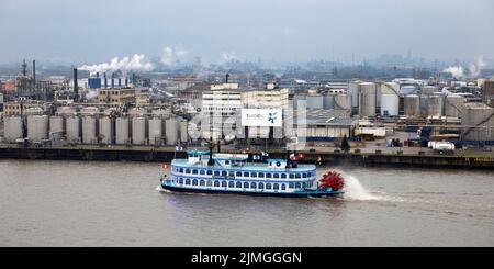 Schiff Lousianna Star auf der Noderelbe vor dem Chemiewerk Sasol Wax, Hamburg, Deutschland Stockfoto