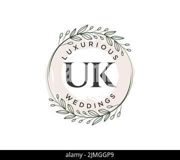 UK Initials Letter Hochzeit Monogramm Logos Vorlage, handgezeichnete moderne minimalistische und florale Vorlagen für Einladungskarten, Save the Date, elegant Stock Vektor