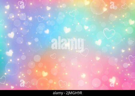 Fantasy-Sterne Einhorn abstrakten Hintergrund mit Sternen und Herzen. Lila Regenbogenhimmel mit Glitzer. Pastellfarben Bonbontapete. Vektorzauber Stock Vektor