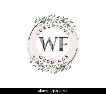 WF Initialen Brief Hochzeitsmonogramm Logos Vorlage, handgezeichnete moderne minimalistische und florale Vorlagen für Einladungskarten, Save the Date, elegant Stock Vektor