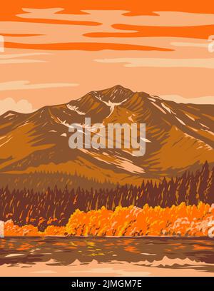 Fallen Leaf Lake im Herbst vom Taylor Creek Trail California USA WPA Poster Art Stockfoto