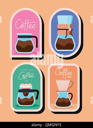 Kaffeestempelsatz Stock Vektor
