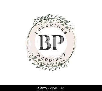 BP Initials Letter Hochzeit Monogramm Logos Vorlage, handgezeichnete moderne minimalistische und florale Vorlagen für Einladungskarten, Save the Date, elegant Stock Vektor