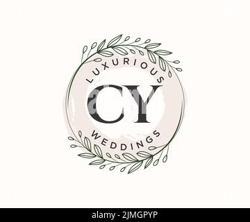 CY Initialen Brief Hochzeit Monogramm Logos Vorlage, handgezeichnete moderne minimalistische und florale Vorlagen für Einladungskarten, Save the Date, elegant Stock Vektor