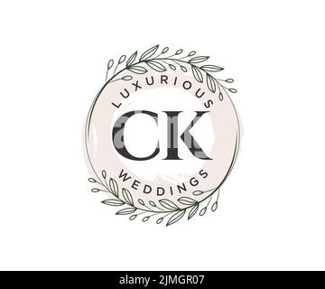 CK Initialen Brief Hochzeit Monogramm Logos Vorlage, handgezeichnete moderne minimalistische und florale Vorlagen für Einladungskarten, Save the Date, elegant Stock Vektor