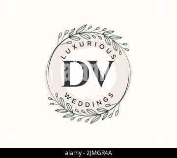 DV Initialen Brief Hochzeit Monogramm Logos Vorlage, handgezeichnete moderne minimalistische und florale Vorlagen für Einladungskarten, Save the Date, elegant Stock Vektor