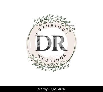 DR Initialen Brief Hochzeit Monogramm Logos Vorlage, handgezeichnete moderne minimalistische und florale Vorlagen für Einladungskarten, Save the Date, elegant Stock Vektor