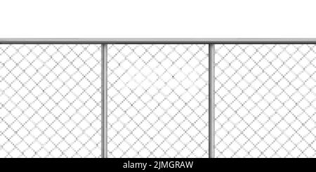 Metalldraht-Gitterzaun, Rabitzgitter isoliert auf weißem Hintergrund. Vektor realistische Illustration von Stahl-Sicherheitsbarriere für Gefängnis, militärische Grenze Stock Vektor