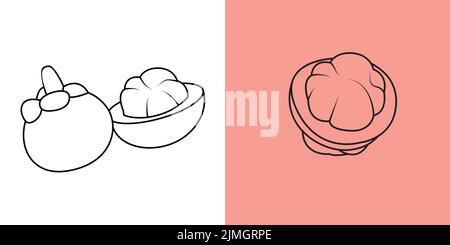 Tropische Frucht. mangostan Vektor Hintergrund.Ernährung, Thailand Früchte, Mangostan auf isoliertem Hintergrund. Stock Vektor