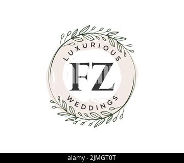 FZ Initialen Brief Hochzeit Monogramm Logos Vorlage, handgezeichnete moderne minimalistische und florale Vorlagen für Einladungskarten, Save the Date, elegant Stock Vektor