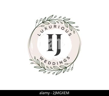 IJ Initialen Brief Hochzeit Monogramm Logos Vorlage, handgezeichnete moderne minimalistische und florale Vorlagen für Einladungskarten, Save the Date, elegant Stock Vektor