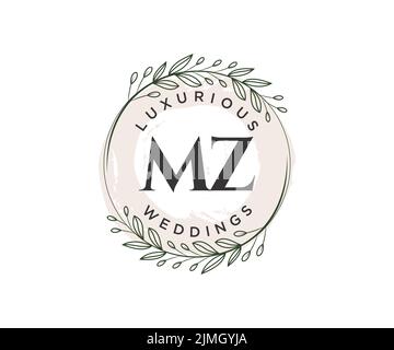 MZ Initialen Brief Hochzeit Monogramm Logos Vorlage, handgezeichnete moderne minimalistische und florale Vorlagen für Einladungskarten, Save the Date, elegant Stock Vektor