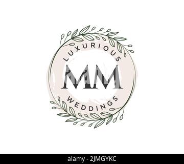 MM Initialen Brief Hochzeit Monogramm Logos Vorlage, handgezeichnete moderne minimalistische und florale Vorlagen für Einladungskarten, Save the Date, elegant Stock Vektor