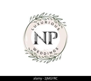 NP Initialen Brief Hochzeit Monogramm Logos Vorlage, handgezeichnete moderne minimalistische und florale Vorlagen für Einladungskarten, Save the Date, elegant Stock Vektor