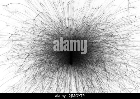 Abstraktion schwarze Funken von der Explosion, Metallpartikel invertierung auf Weiß. Stockfoto